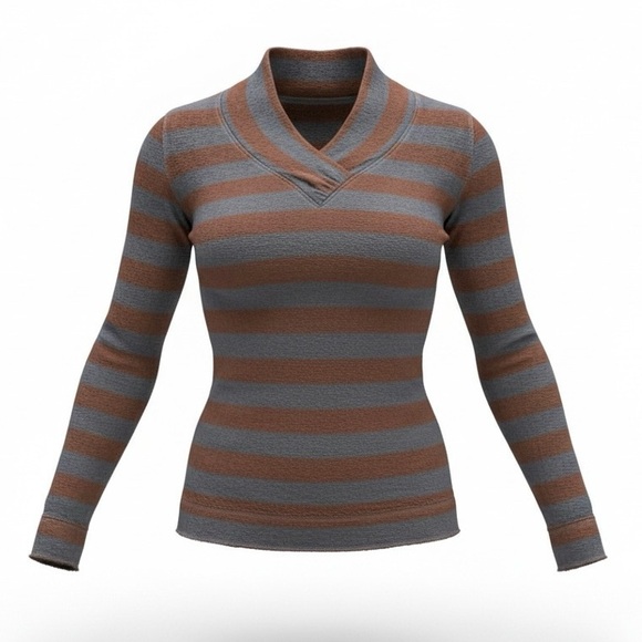 Prana Tops - prAna Women's Ivona Blue & Brown Cowel Neck Striped‎ Pullover Organic Cotton - M